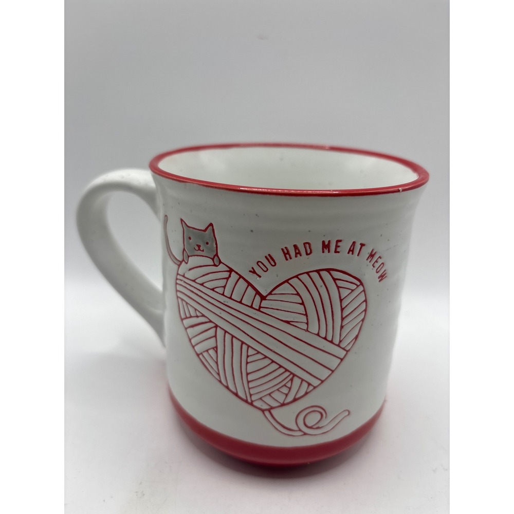 Sheffield Home You Had Me At Meow Cat Yarn Heart Coffee Mug Red White Speckled